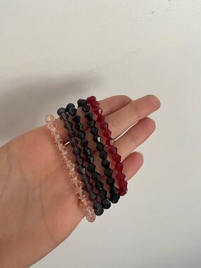 Crystal Bead Stretch Bracelet Set - Pink, Purple, Black, Red